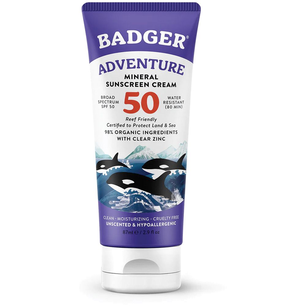 Badger Adventure Sport Mineral Sunscreen Cream SPF50 2.9 Oz