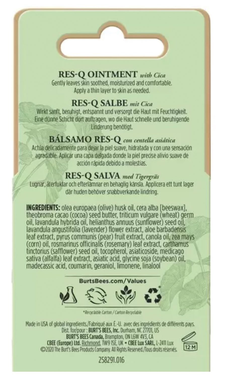 BurtS Bees Res-Q Ointment 0.6 Oz Bulk