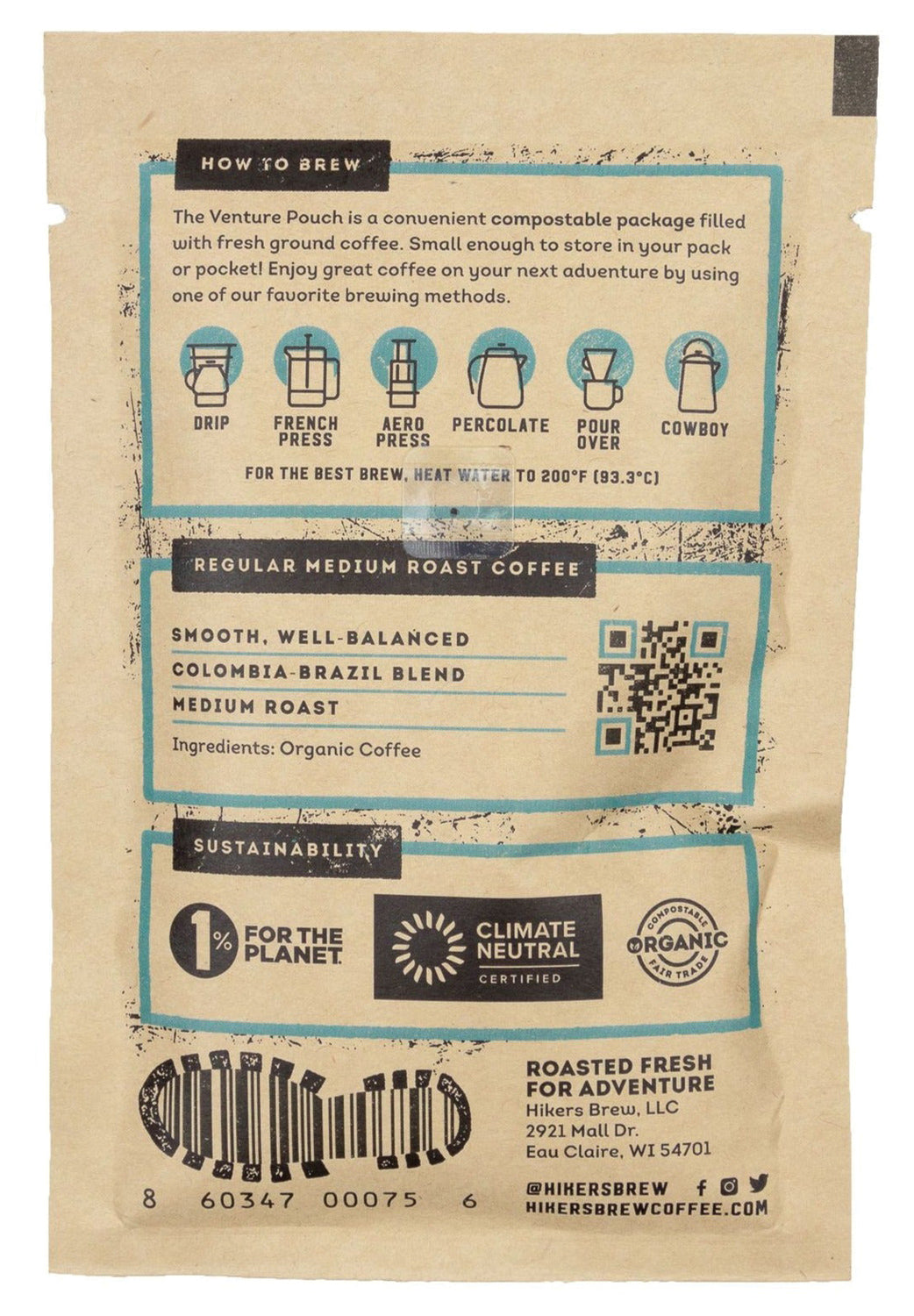 Hikers Brew Mile Marker Medium Roast Coffee Grinds - Venture Pouch