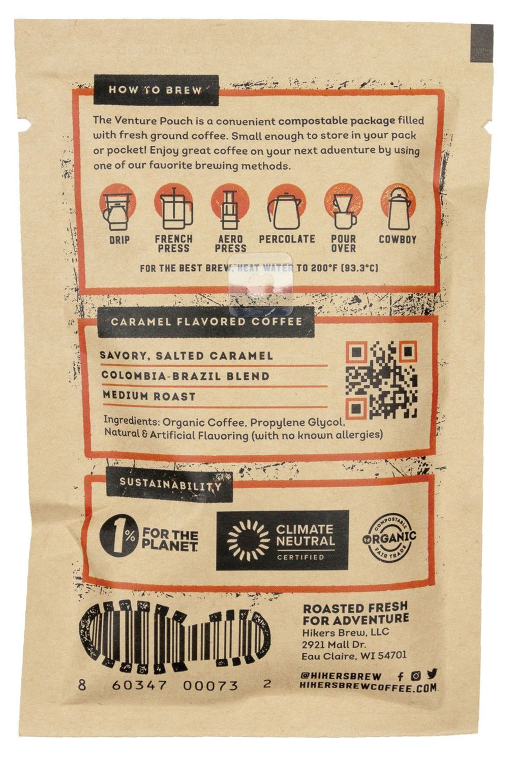 Hikers Brew Red Rocks Caramel Flavored Coffee Grinds - Venture Pouch