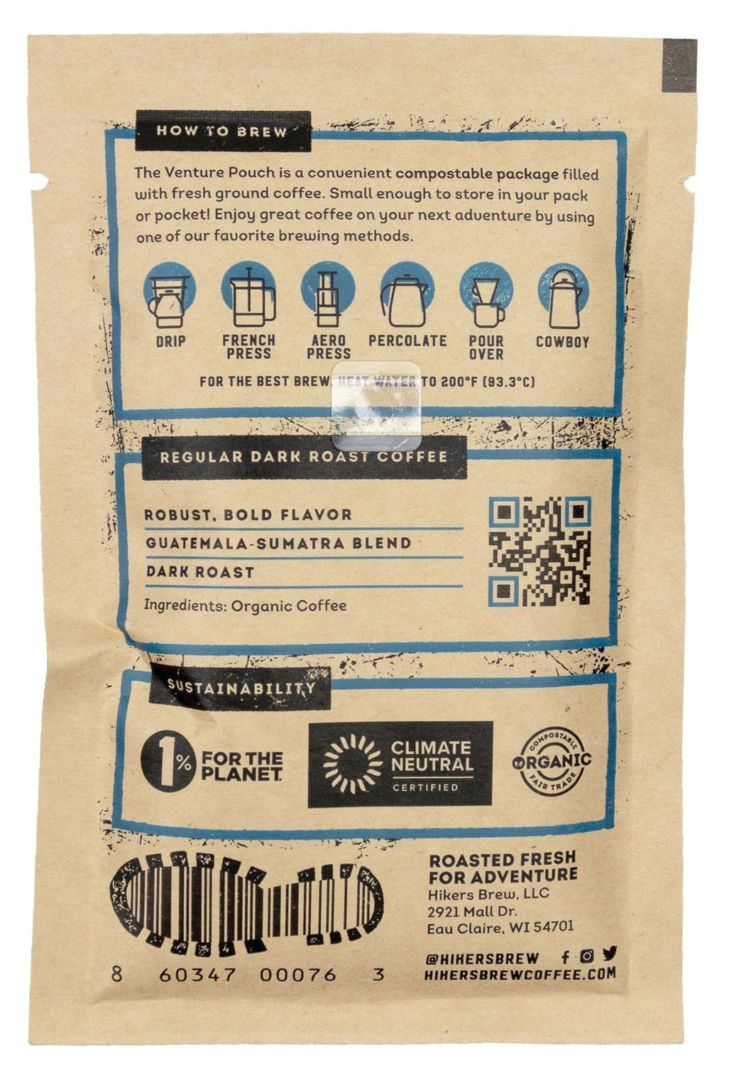 Hikers Brew Yurt Dirt Dark Roast Coffee - Venture Pouch