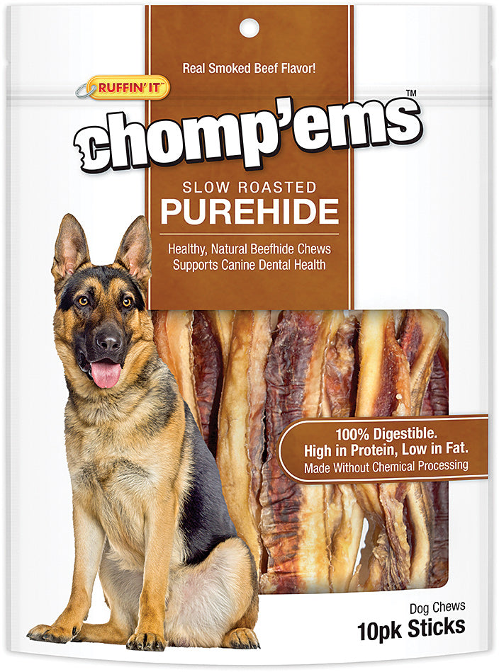Chomp'Ems Purehide Sticks 10Pk Ruffin' It CHOMP'EMS PUREHIDE STICKS 10PK